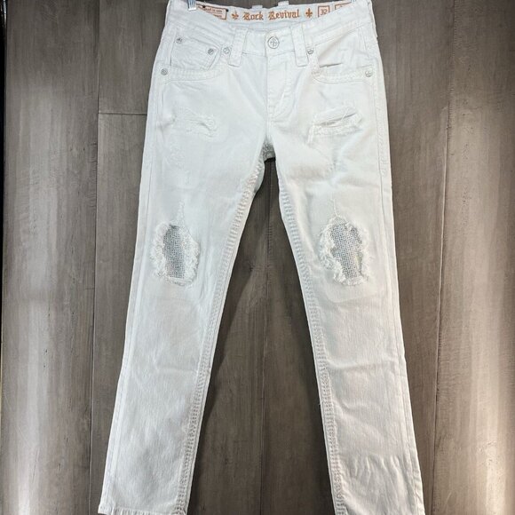 Rock Revival Men's Studded Denim Jeans "Jevan" Slim Straight White 32x34 NEW